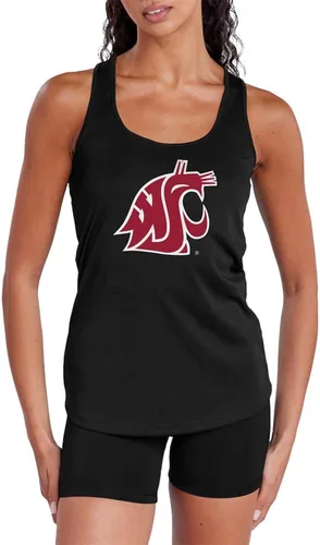 Vista 290 de Camiseta deportiva sin mangas oficial de NCAA Collegiate para mujer, con espalda cruzada, colección con logotipo primario