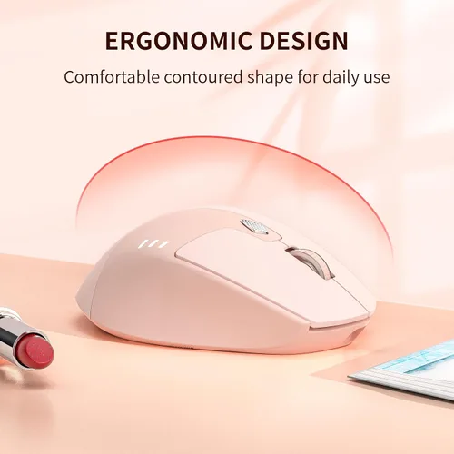 Vista 11 de TENMOS Ratón Bluetooth M7, USB C recargable silencioso inalámbrico Rosa claro