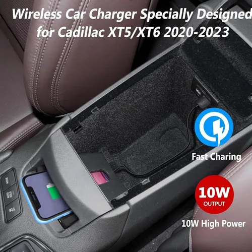 Vista 2 de Cargador inalámbrico de coche para Cadillac XT5/XT6 (2020-2023) - Panel de accesorios de consola central, salida de carga rápida de 15 W