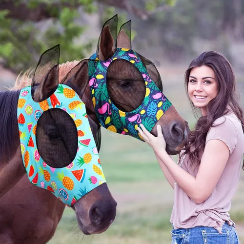 Vista 12 de Weewooday 2 máscaras de mosca de caballo para caballos, máscaras suaves para orejas, máscara suave y elástica con protección UV