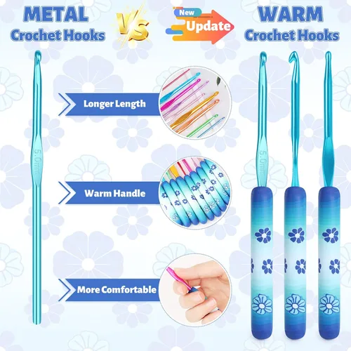 Vista 3 de Coopay - Juego de ganchos de ganchillo cálidos y cómodos de aluminio 9pcs 2.0mm-6.0mm(B-J) Smooth Crochets Needles Set for Crocheting, Blue Flower