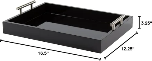 Vista 5 de Kate and Laurel Lipton - Charola decorativa con manijas de metal pulido, color negro y plateado