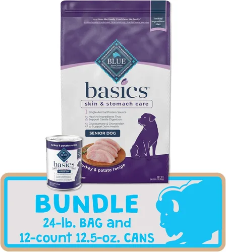 Vista 2 de Blue Buffalo Basics - Dieta de ingredientes limitados, paquete de alimentos naturales para perros mayores, comida seca para perros y comida húmeda
