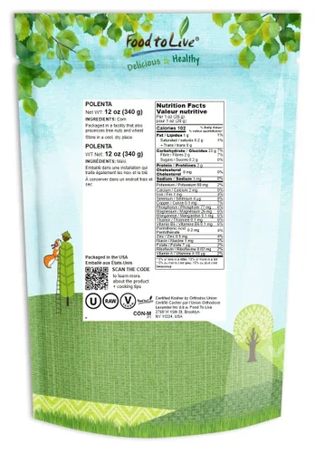 Vista 2 de Polenta, 12 onzas – sémola de maíz amarilla, harina de maíz molida, cocción rápida, vegano, kosher, a granel, ideal para cereales calientes