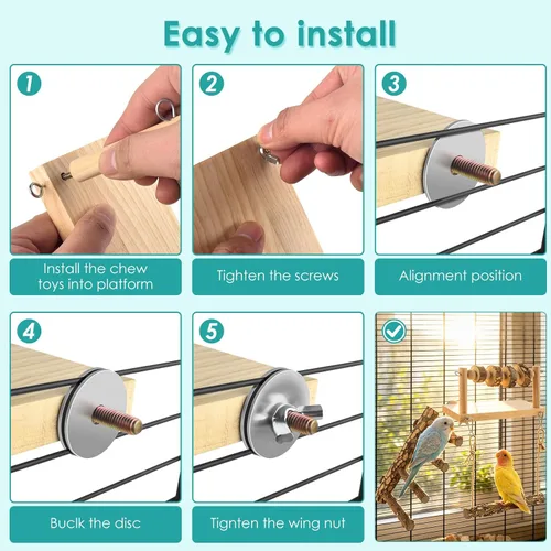 Vista 7 de DBNESS 4 perchas para pájaros con columpio, escalera de loro con bloques para masticar, jaula de pájaros, accesorios de gimnasio para conure