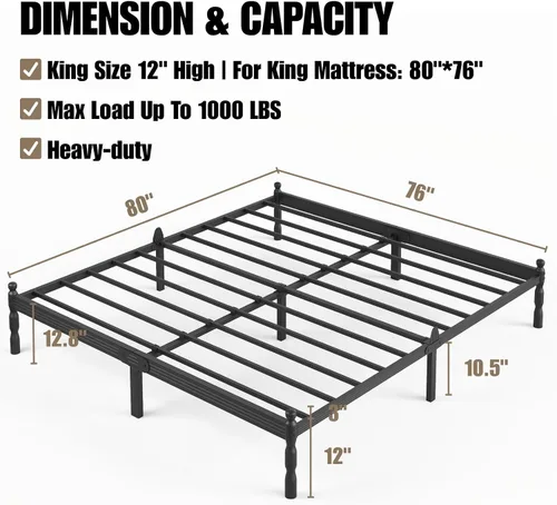 Vista 40 de 12 Inch Heavy Duty Black Metal Platform Bed Frame with Mattress Support, Twin Platform Bed Frame with Under Bed Storage, No Box Spring Needed, Easy