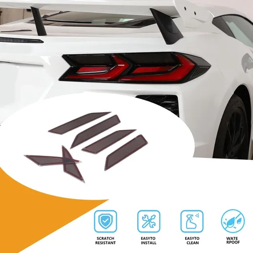 Vista 2 de Sekhyna Lámpara trasera trasera color negro ahumado, parche ABS 4 piezas compatible con Corvette C8 Stingray 2020-2023 cubierta de luz trasera