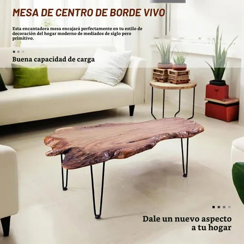Vista 6 de Mesa de centro rústica, parte superior de madera de alcanfor maciza, borde
