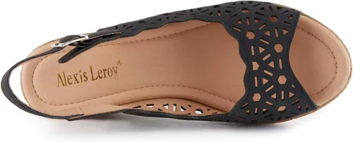Vista 3 de Alexis Leroy tacón de cuña recortado Vamp Peep Toe Slingback sandalias de mujer