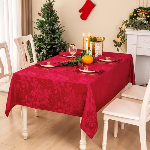 Vista 6 de Mebakuk - Mantel rectangular de Navidad de Jacquard, mantel de tela lavable, mantel de mesa a cuadros impermeable y antiarrugas para uso diario