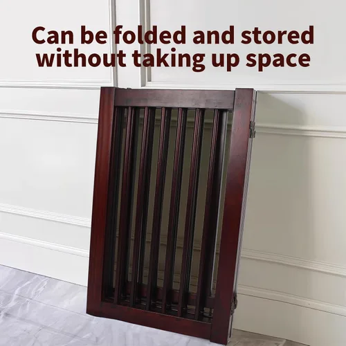 Vista 4 de Puerta de madera independiente para mascotas, puerta para mascotas para perros, valla de madera de 4 paneles de 29.5 pulgadas con 2 soportes, puerta