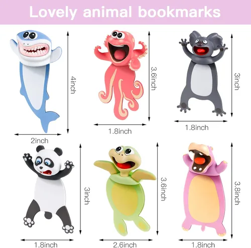 Vista 3 de Zonon 6 piezas de marcadores de animales 3D divertidos para niños, conjunto de marcadores de animales de dibujos animados locos, geniales y lindos