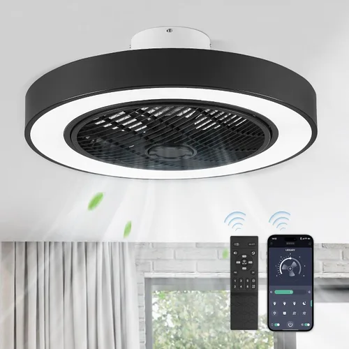 Vista 9 de LEDIARY Ventiladores de techo de perfil bajo de 20 pulgadas con luces, ventilador de techo sin aspas LED, ventilador de techo cerrado de montaje