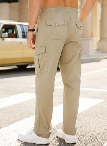 Vista 3 de JMIERR Mens Casual Cargo Pants Elastic Waist Drawstring Stretch Relaxed Fit Tactical Joggers Work Pants Multi Pockets