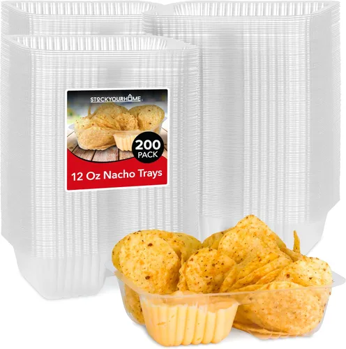 Vista 11 de Bandejas de plástico para nachos de 12 onzas (paquete de 50) bandeja desechable pequeña para nachos y salsa de queso, suministros de soporte