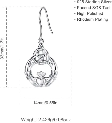 Vista 6 de INFUSEU - Juego de joyas celtas irlandesas para mujer, pendientes colgantes y collar con cadena de 18.0in