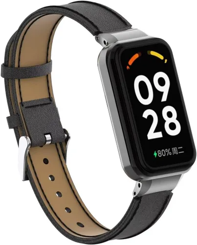 Vista 2 de Compatible con Xiaomi Redmi Band 2 Bandas, correa de repuesto de cuero para pulsera con marco de metal para Xiaomi Smart Band 8 Active