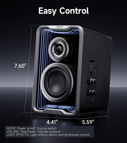 Vista 7 de Edifier QR30 2.0 Altavoz activo de escritorio, altavoces compactos Bluetooth V5.4 para computadora, altavoz inalámbrico de estantería, 30W (RMS)