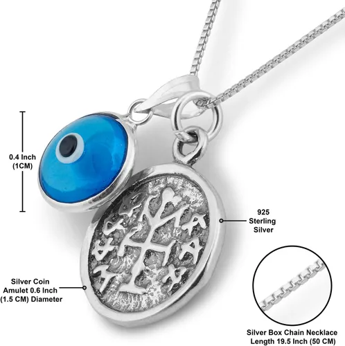 Vista 3 de Winning & Winners - Collar con dije de moneda de plata, cadena de caja de 20 pulgadas con dije de protección contra el mal de ojo azul, joyería