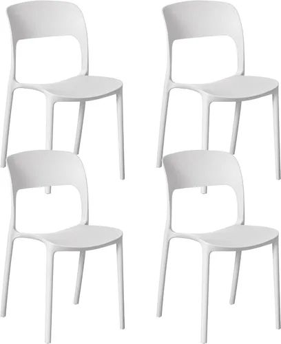 Vista 10 de Silla de comedor moderna de plástico para exteriores con respaldo curvado abierto, color negro