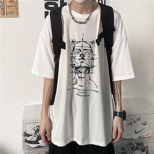 Vista 5 de Camiseta de manga corta con estampado gráfico de Y2k para hombre, estilo grunge, ropa gótica Harajuku