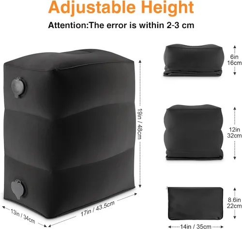 Vista 6 de Almohada reposapiés inflable Maliton para viaje Almohada de viaje para avión para vuelos de avión, Negro, Moderno