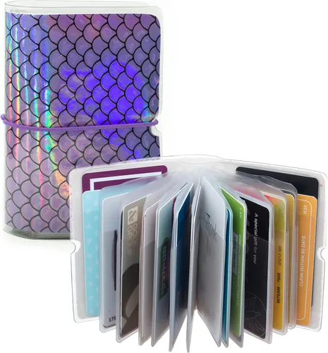 Vista 2 de Soporte para tarjetas de crédito para mujeres, soporte para cupones de tarjetas de fidelidad y organizador con 32 ranuras para tarjetas, Sirena