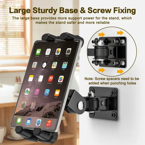 Vista 5 de Soporte de pared para tableta, soporte de pared ajustable de 360° para todos los dispositivos de 4.7 a 12.9 pulgadas y teléfonos inteligentes