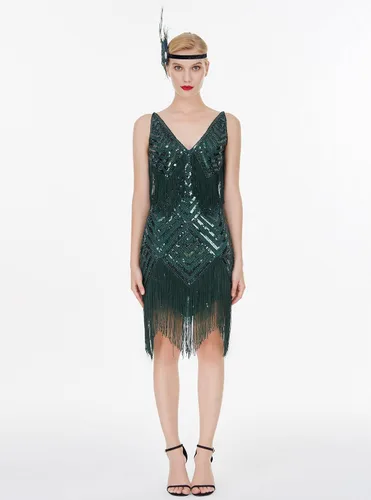 Vista 3 de MISSCHEN Minivestido corto con cuello en V profundo y tirantes delgados para mujer, vestido estilo Gatsby de los años 20