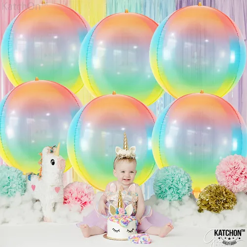 Vista 3 de KatchOn, Globos grandes y brillantes de arcoíris de 22 pulgadas, paquete de 6, globos arcoíris para cumpleaños, globo metálico de Mylar pastel