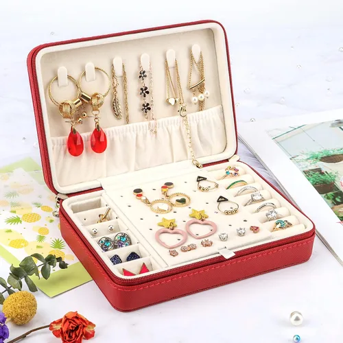 Vista 8 de DesignSter Joyero pequeño Estuche de joyería de viaje de piel sintética, organizador de joyas para collar, aretes, anillos, regalos para niñas