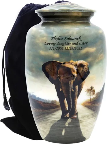 Vista 2 de Urna de cremación de elefante con bolsas de terciopelo y grabado personalizado (recuerdo)