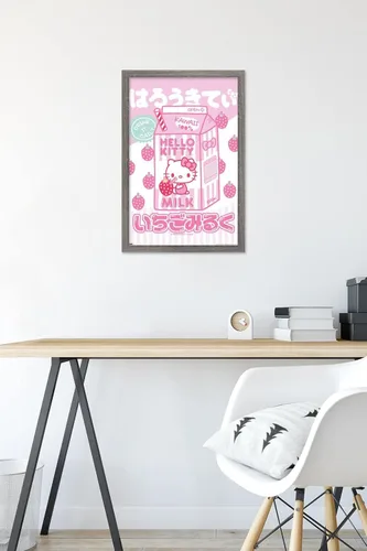Vista 6 de Hello Kitty: 20 Kawaii Tokyo - Póster de pared con leche, 22.4 pulgadas de largo x 14.7 pulgadas de ancho, versión enmarcada de madera de granero