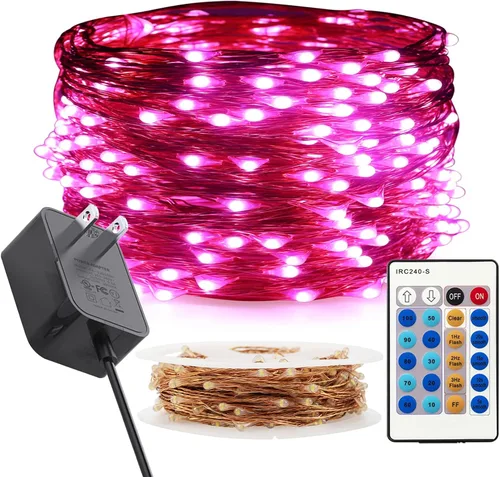 Vista 10 de RUICHEN Guirnalda de luces LED de 33 pies con 100 luces LED enchufables, impermeables, regulables, alambre de cobre, luces de luciérnaga estrellada