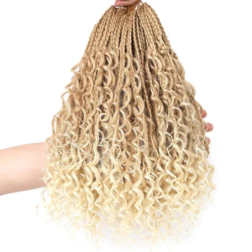 Vista 15 de Unionbeauty - 8 paquetes de trenzas bohemias de diosa en caja, de ganchillo de pelo para mujer negra, 8 pulgadas de trenzas de caja bob bohemias