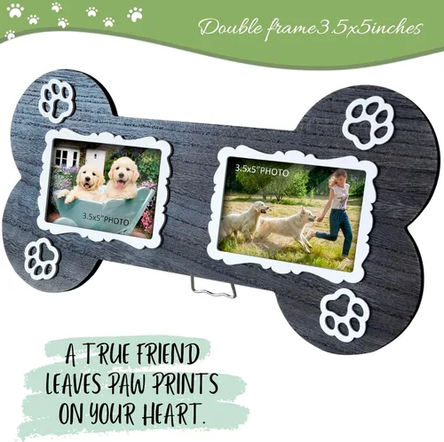 Vista 2 de EXQUIDECA Marco de Fotos Conmemorativo para Perros de 3.5 x 5 Pulgadas en Forma de Hueso Doble - Regalo de Condolencias por Fallecimiento de Mascota
