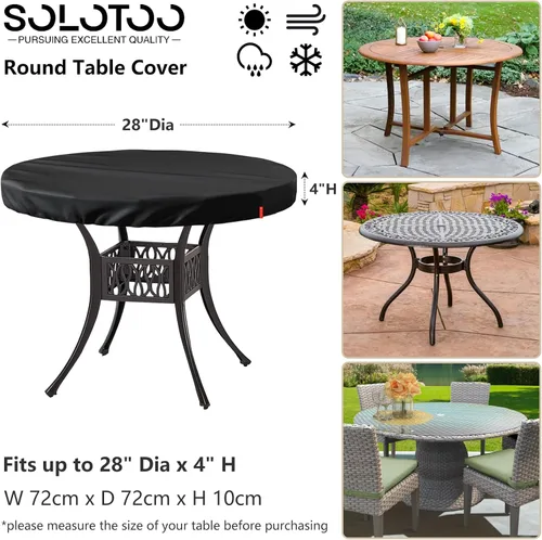 Vista 3 de Funda de mesa redonda para exteriores, impermeable, resistente a los rayos UV, para mesas de patio de 28 pulgadas de diámetro, protector