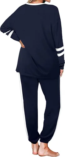 Vista 4 de Aloodor conjunto deportivo de 2piezas para mujer, con sudadera con cuello redondo, sin botones