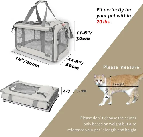 Vista 2 de GAPZER Transportador de mascotas para gatos grandes, bolsa de viaje de animales de lados suaves para gatos medianos de hasta 20 libras, lavable