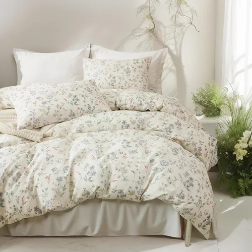 Vista 55 de EAVD Elegante funda de edredón floral pequeña, tamaño individual, suave, 100% algodón, con estampado floral pequeño, con 2 fundas de almohada
