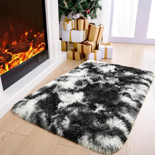 Vista 131 de Noahas Alfombras de Área Grandes y Esponjosas de 5x8 pies para Sala de Estar y Dormitorio, Alfombra Gruesa de Pelo Largo Beige y Blanca, Alfombra