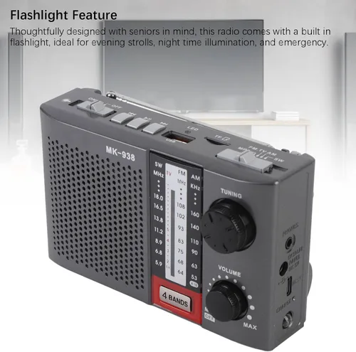Vista 2 de Radio portátil AM FM para personas mayores, estéreo AM FM SW bandas completas Radio vintage con antena, perilla de sintonización grande, linterna