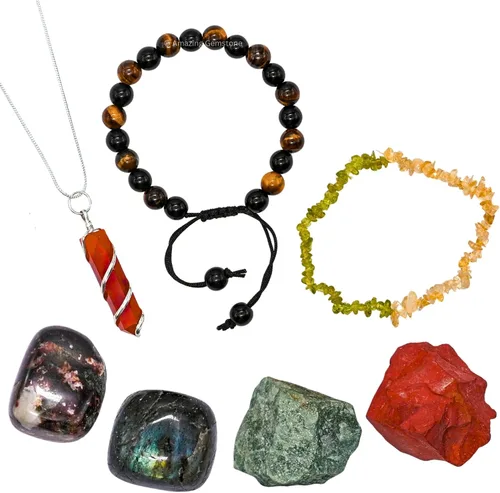 Vista 25 de Amazing Gemstone Aquarius Gifts - Kit de cristal del zodiaco para mujeres y hombres, juego de piedras curativas de lepidolita, pulseras de granate
