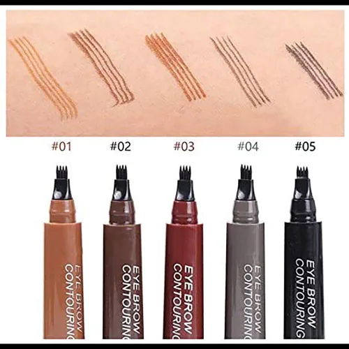 Vista 7 de Lápiz de cejas Microblading con 4 puntas de tenedor, crea maquillaje duradero, cubierta de lápiz de cejas natural profesional, áreas dispersas