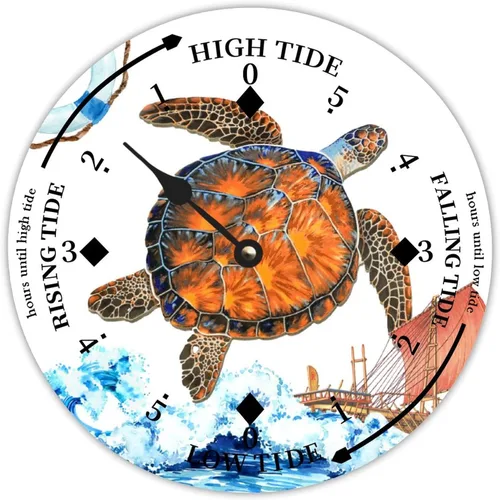 Vista 22 de Reloj de marea de estrella de mar oceánico, silencioso sin tictac, funciona con pilas, reloj de marea de madera, arte de pared, reloj de movimiento