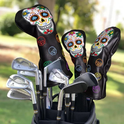 Vista 5 de Montela Golf Club Covers,Colorful Skeleton Putter Cover Driver Covers Negro/Para 3 Piezas