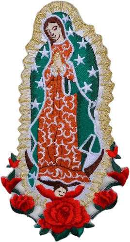 Vista 7 de Parche bordado para bautizo con la Virgen María, mi Señora de Guadalupe para planchar (plata, sin palabra, 4.75 x 2.75 pulgadas)