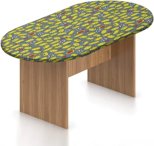Vista 23 de Mantel ovalado ajustable para mesa de patio, con bordes elásticos de poliéster, diseño de conejitos y nubes Kawaii con bonitos estampado
