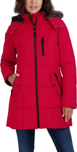 Vista 20 de Nautica Chaqueta acolchada pesada para mujer con capucha forrada de piel sintética Negro