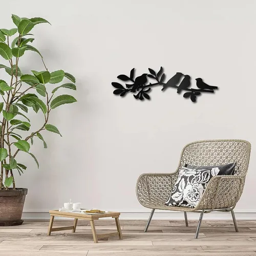 Vista 6 de CREATCABIN Arte de pared de metal con diseño de pájaros en rama, escultura para colgar, letrero decorativo de hierro con 4 pájaros, arte de pared